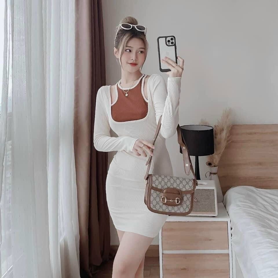 Đầm yếm ôm tay dài xinh DYK1