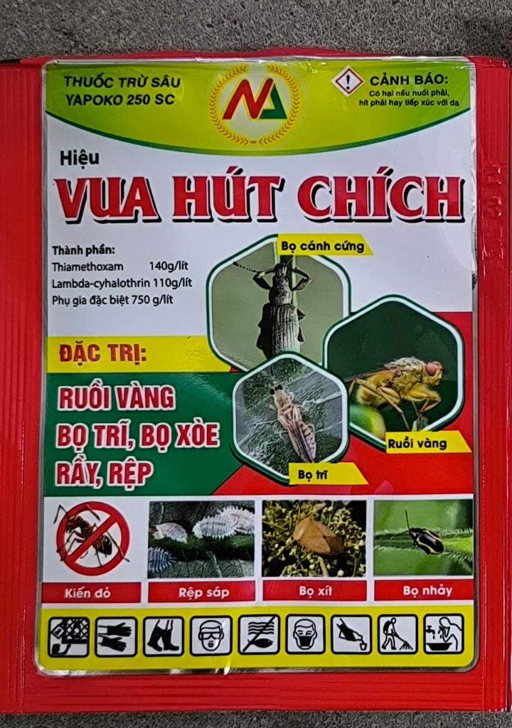 Vua hút chích đặc trị ruồi vàng, bọ trĩ, bọ xòe, bọ cánh cứng, bọ nhảy và rầy rệp trên cây trồng.