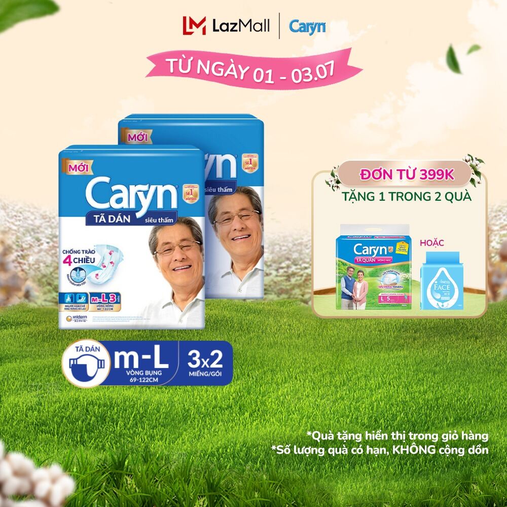 Bộ 2 gói Tã dán Caryn siêu thấm size ML 3 miếng