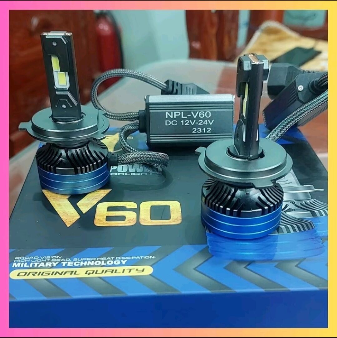 Đèn pha led v60 siêu sáng với 24 chip led công suất 120w, có đầy đủ các chân h4, h7, h11, 9005, 9006