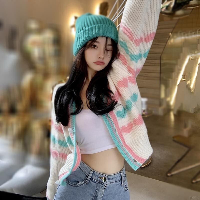 Áo Len nữ dáng CROPTOP hoạ tiết trái tim
