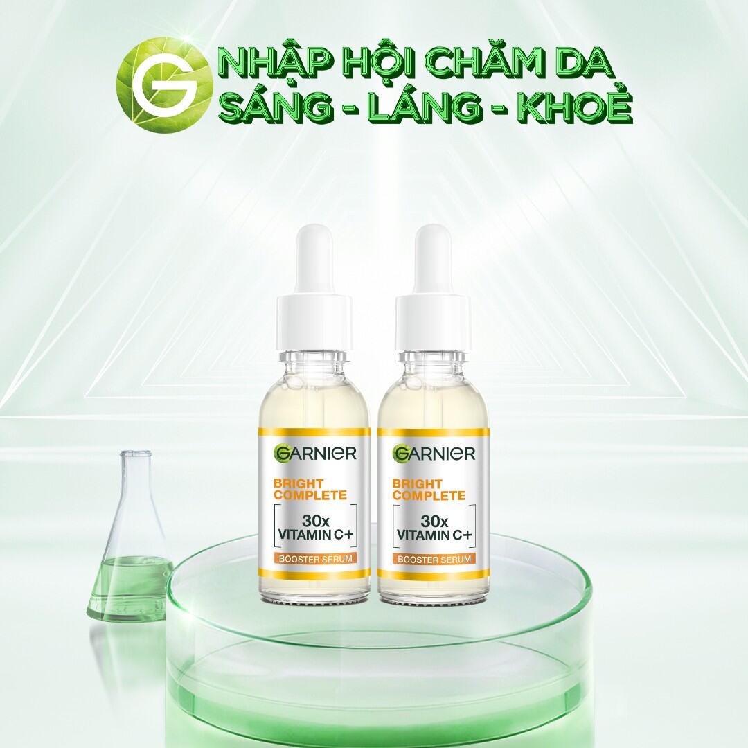 Bộ 2 tinh chất serum sáng da, giảm thâm mụn Vitamin C chiết xuất Yuzu tự nhiên - Garnier Bright Complete 30x Booster Serum 30ml