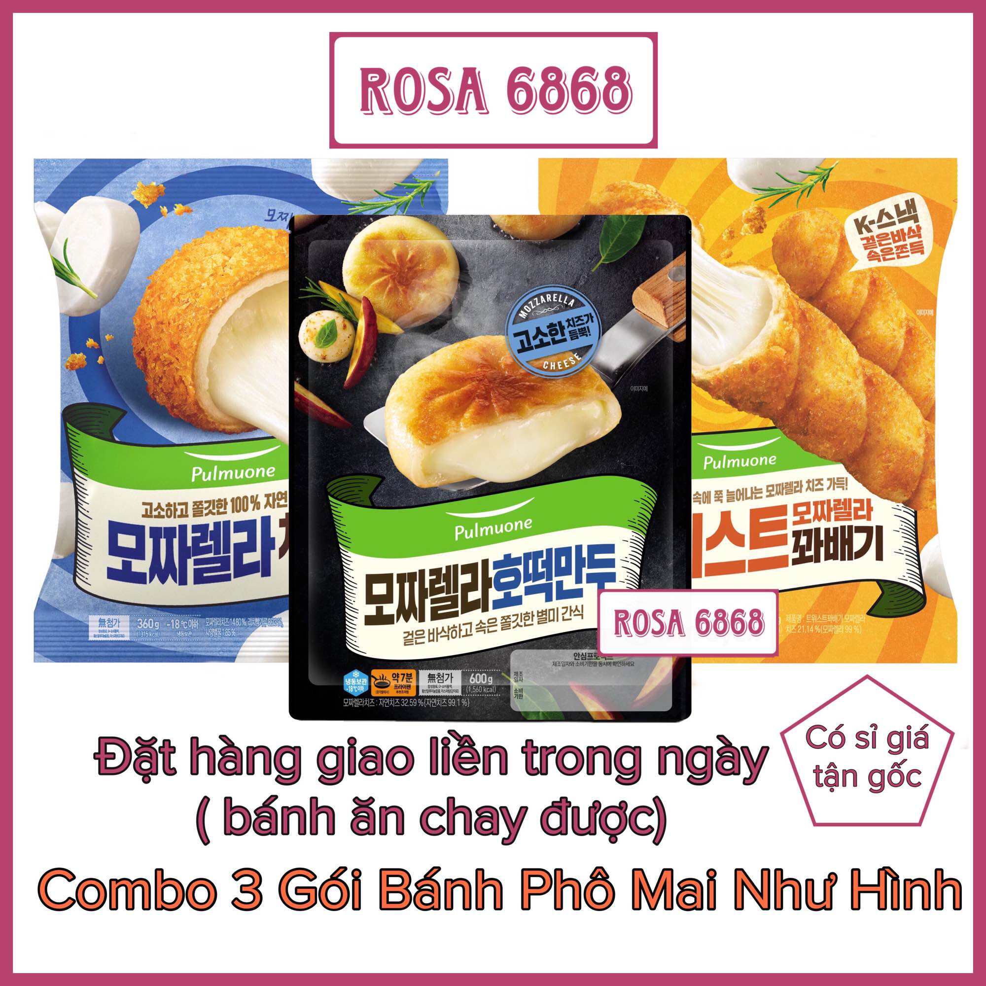 Combo 3 loại Bánh Bao Hotteok Phô Mai viên Bánh Quẩy Phô Mai ngô và xúc xích Mozzarella Pulmuone