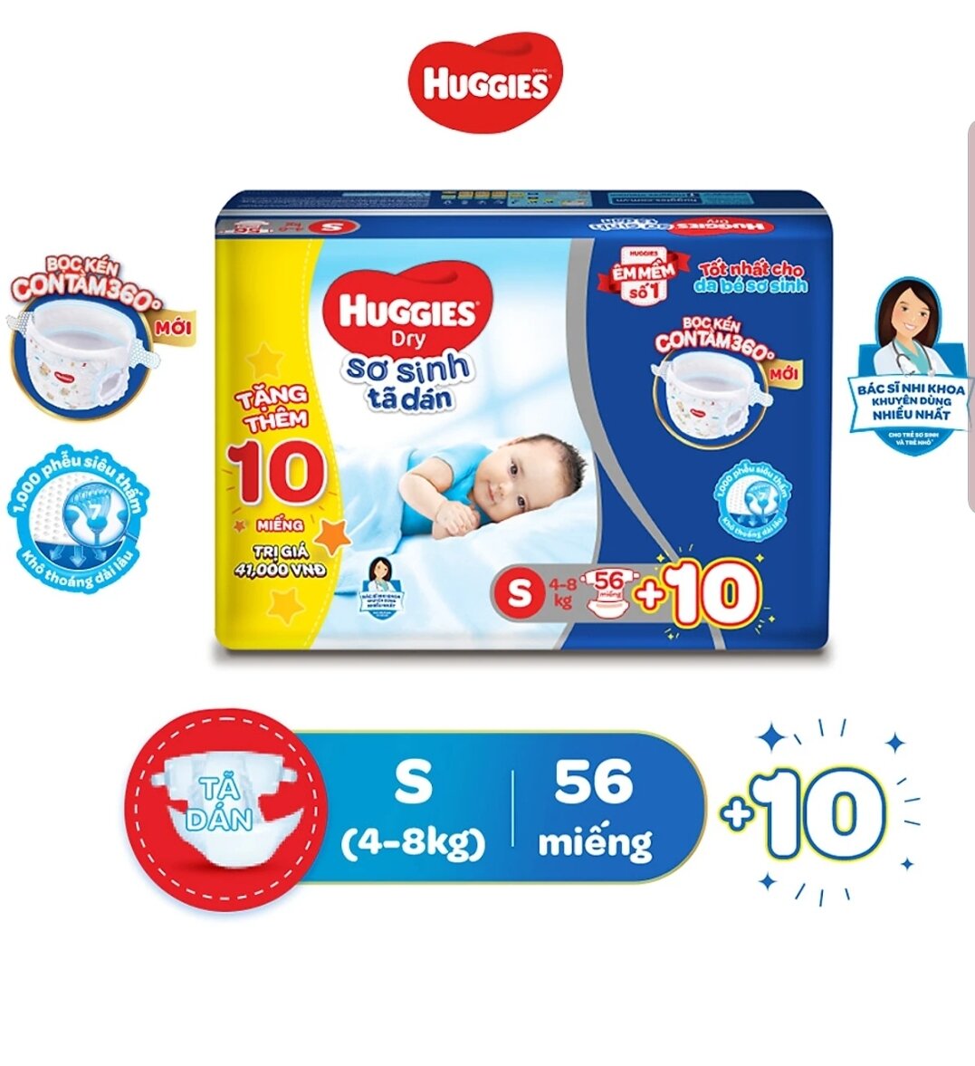 Bỉm huggies dán S88/S56 dán M76, dán L68 miếng cho bé từ 4-14kg