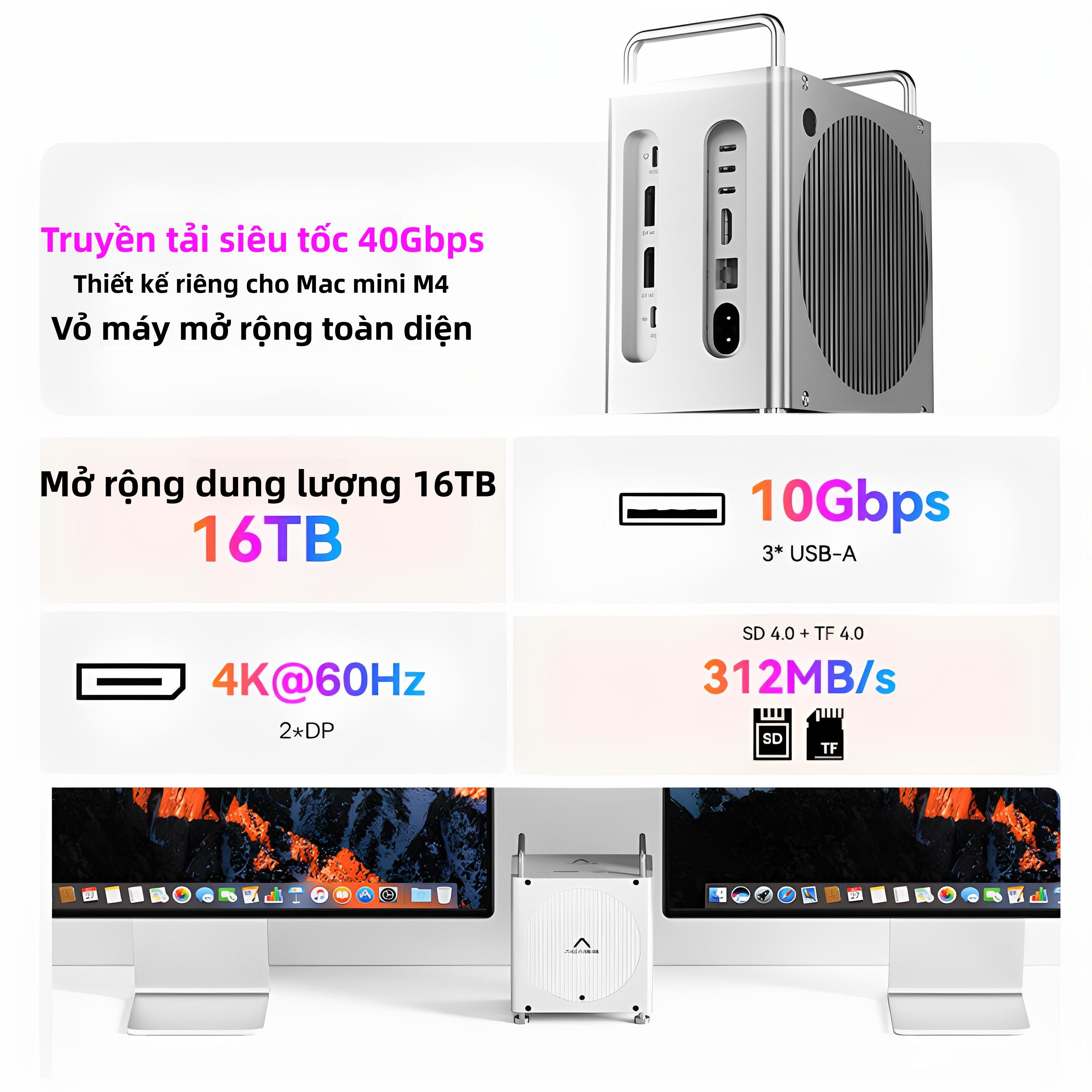 ACASIS | M4 M.2 Expansion Dual Bay 40Gbps 16TB Anti-Scrape Expansion Dock Giá 3,413,000 Đồng*Miễn phí vận chuyển
