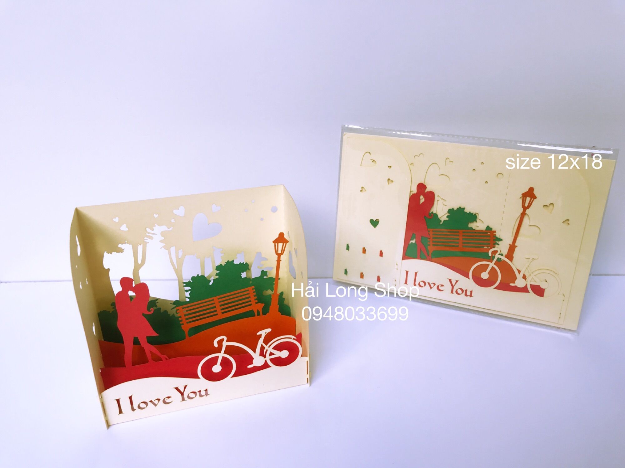 Hộp Tình Yêu 8 ( xe đạp + ghế đá )  - Love - Thiệp 3D