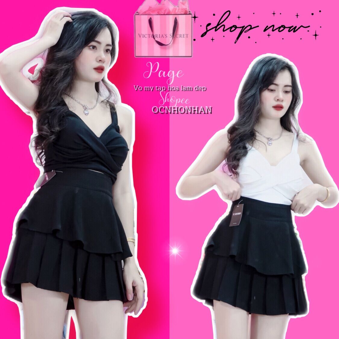 Set áo hai dây phối chân váy tầng