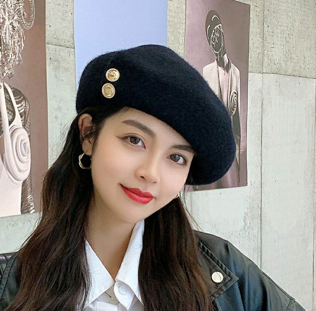 Nón beret mũ bere họa sĩ họa tiết nữ