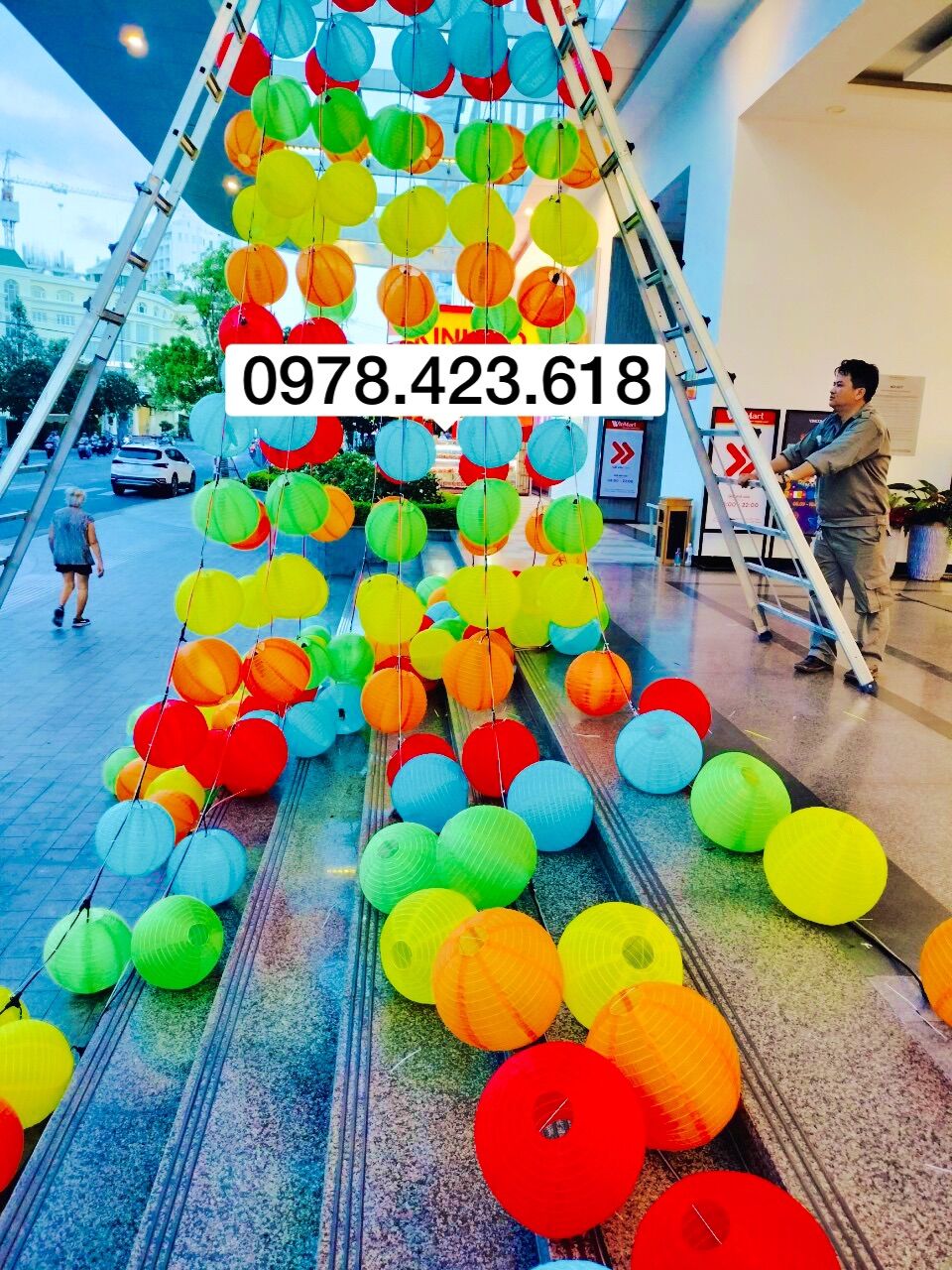 Đèn lồng vải cầu tròn Chống Nước 30cm trang trí quán cafe, trà chanh,... chống nước