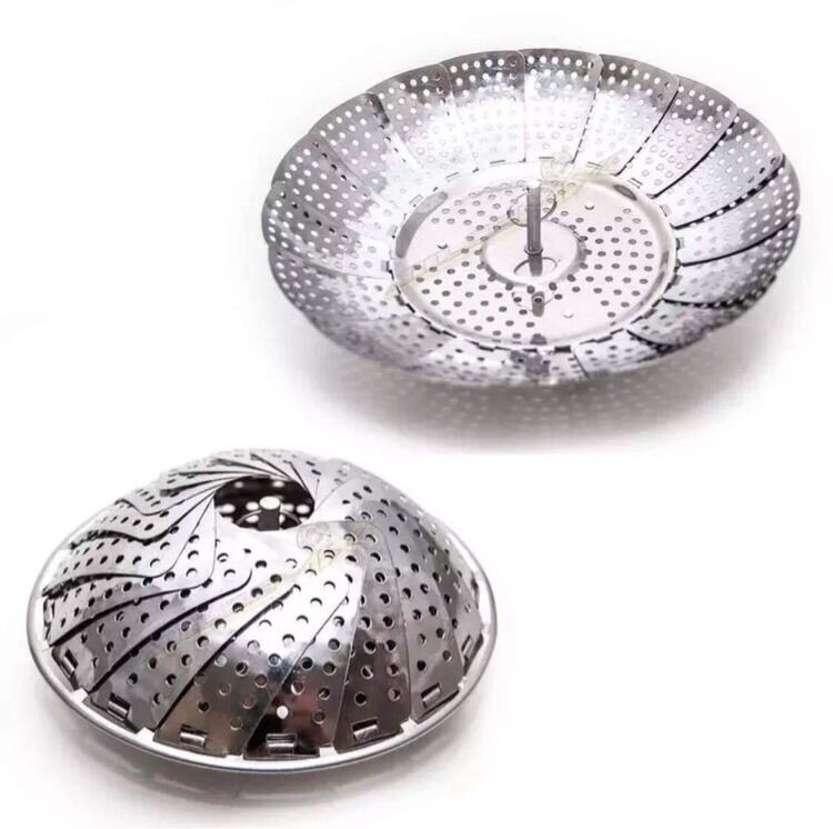 Xửng hấp vỉ hấp rổ hấp inox 3 chân gấp gọn 24cm