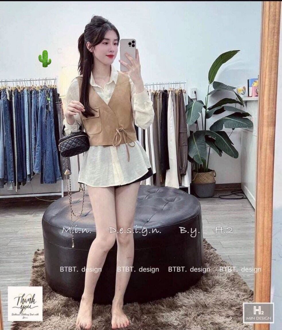 Áo sơ mi đôi kèm vest túi ngực