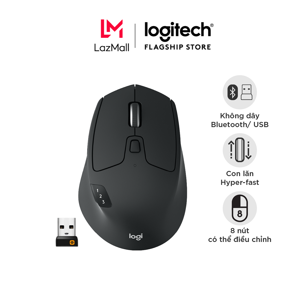 Chuột không dây bluetooth đa thiết bị Logitech M720 Triathlon - Làm việc với 3 máy tính Nút cuộn siê