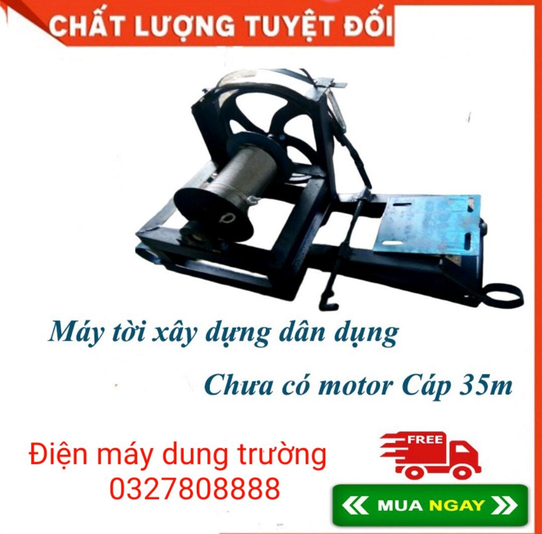 Máy tời xây dựng dân dụng có motor , dây cáp ,cô loa , móc tời và tay lâng