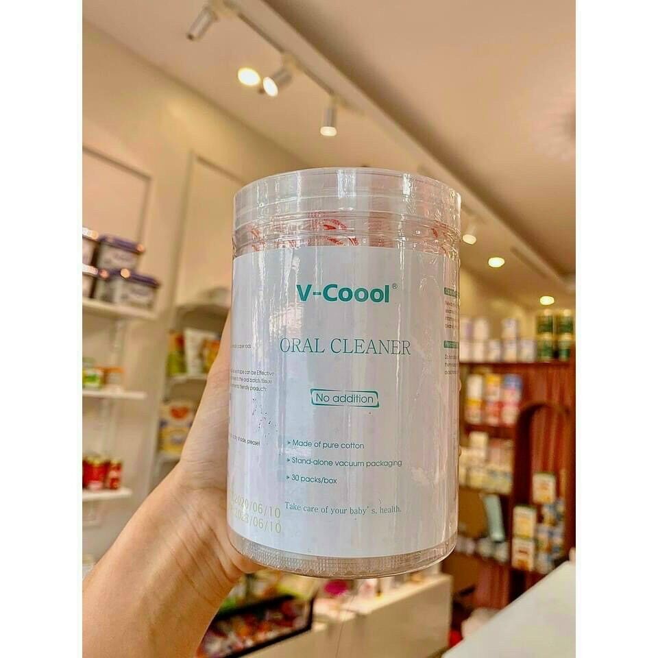 Hộp rơ lưỡi, tưa lưỡi Vcool cho bé (sử dụng tiện lợi) - Vệ sinh răng miệng (Hộp 30 que)