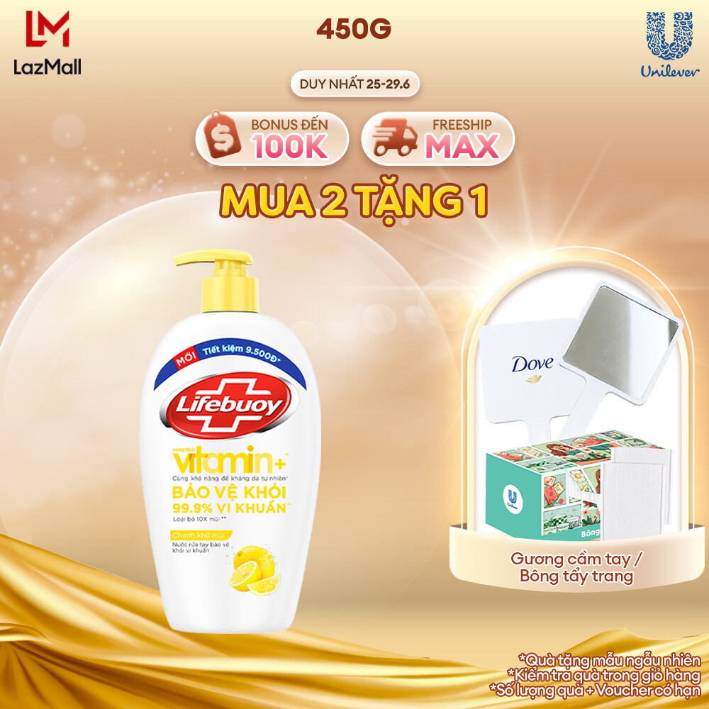 Nước Rửa Tay Lifebuoy Công thức Vitamin+ Chanh Khử Mùi Chai 450g