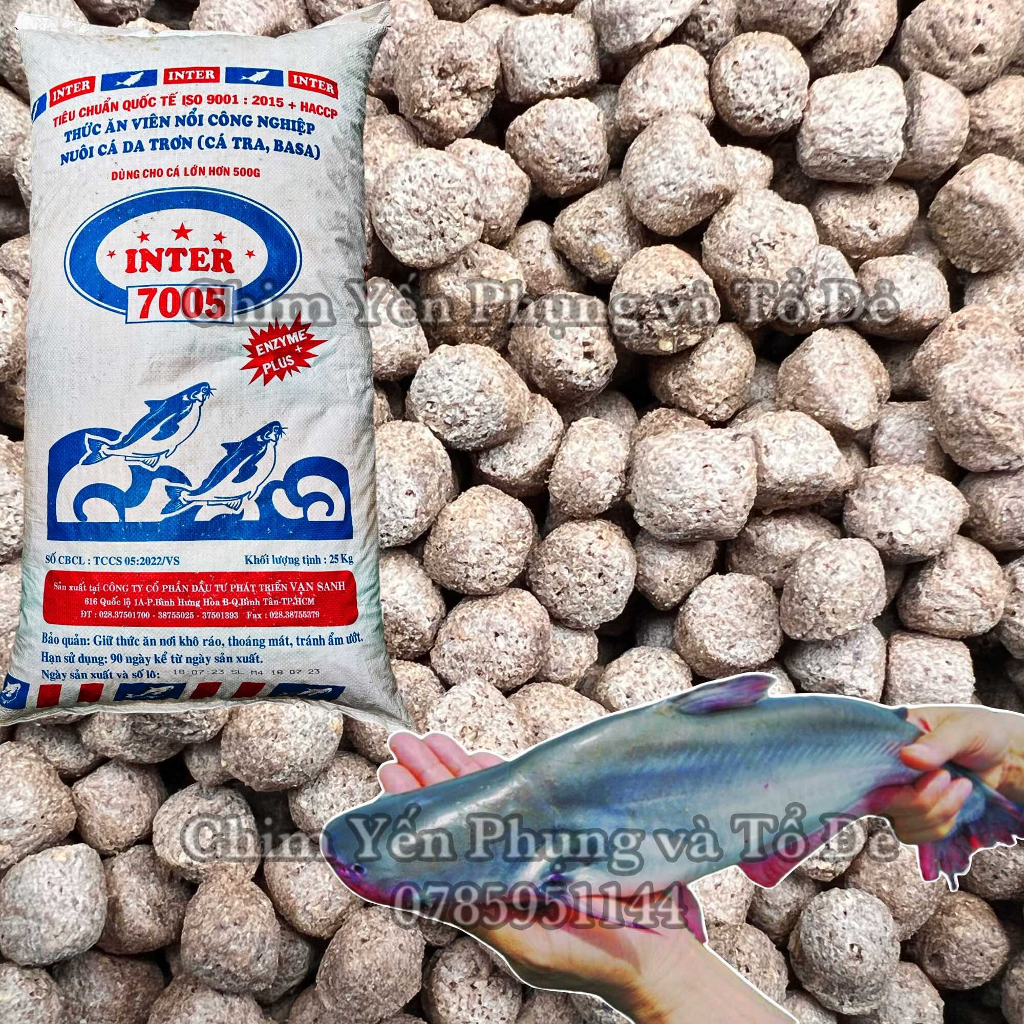 1kg cám cá INTER 7005 viên 10 li dùng để câu cá (cá tra,chép,trê,rô phi,mè), thức ăn cá.