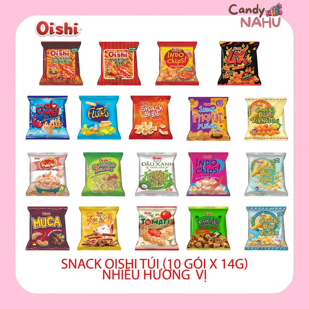 1 lốc 10 bịch Bánh Snack Oishi 12g ( 1 lốc 1 vị giao ngẫu nhiên) Đồ Ăn Vặt Giá Rẻ