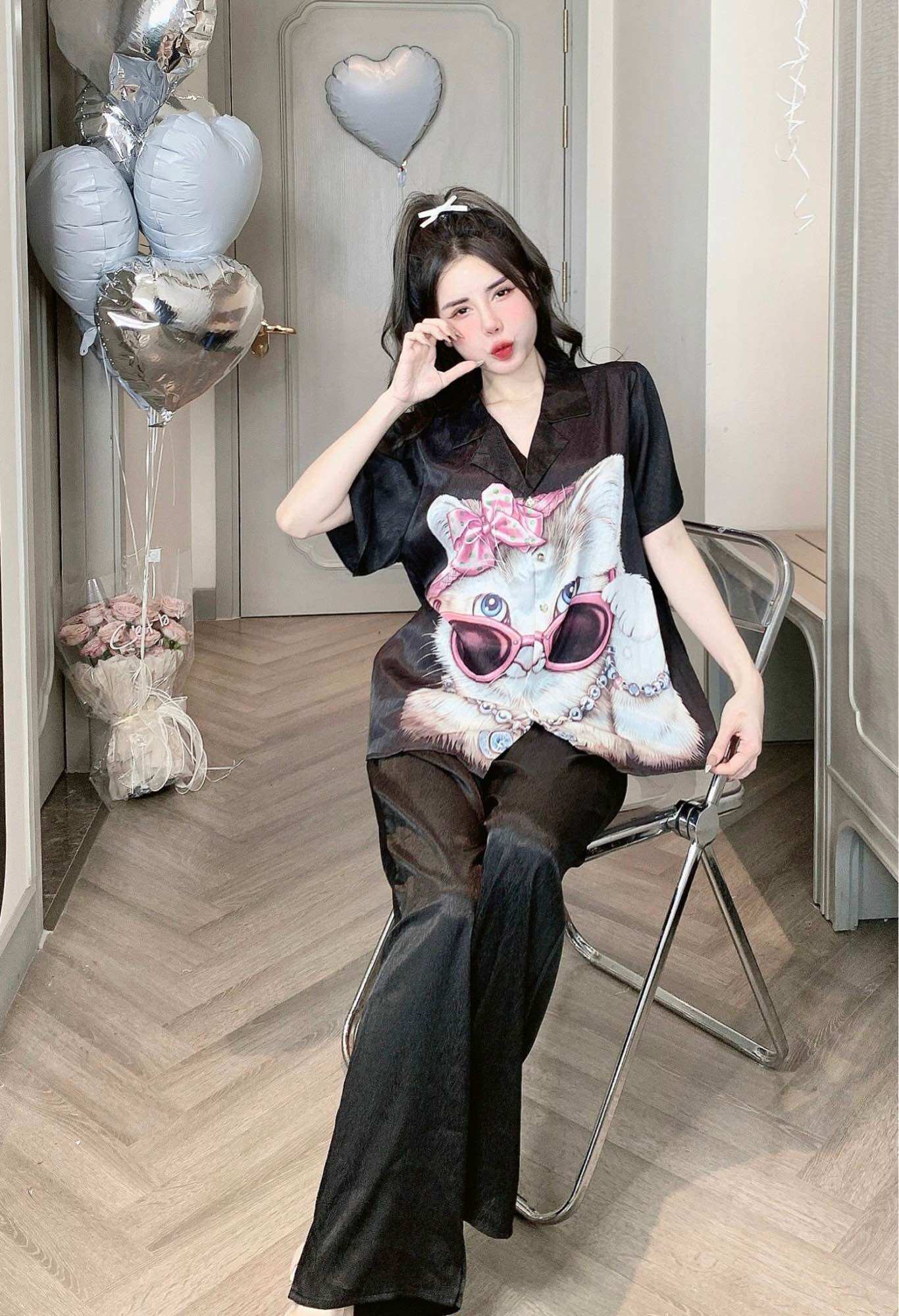 (55-75kg) Đồ Bộ Lụa Xước Bigsize Hoạ Tiết siêu kute