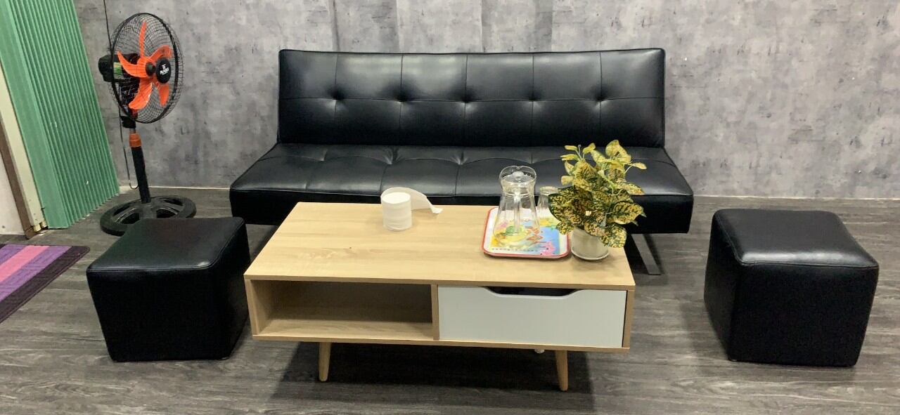 GHẾ SOFA BED DA SIMILI ĐEN CHÂN INOX SIZE 1M7 BẬT GIƯỜNG