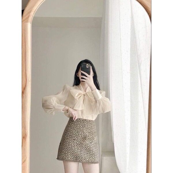 Áo sơ mi cổ nơ tiểu thư