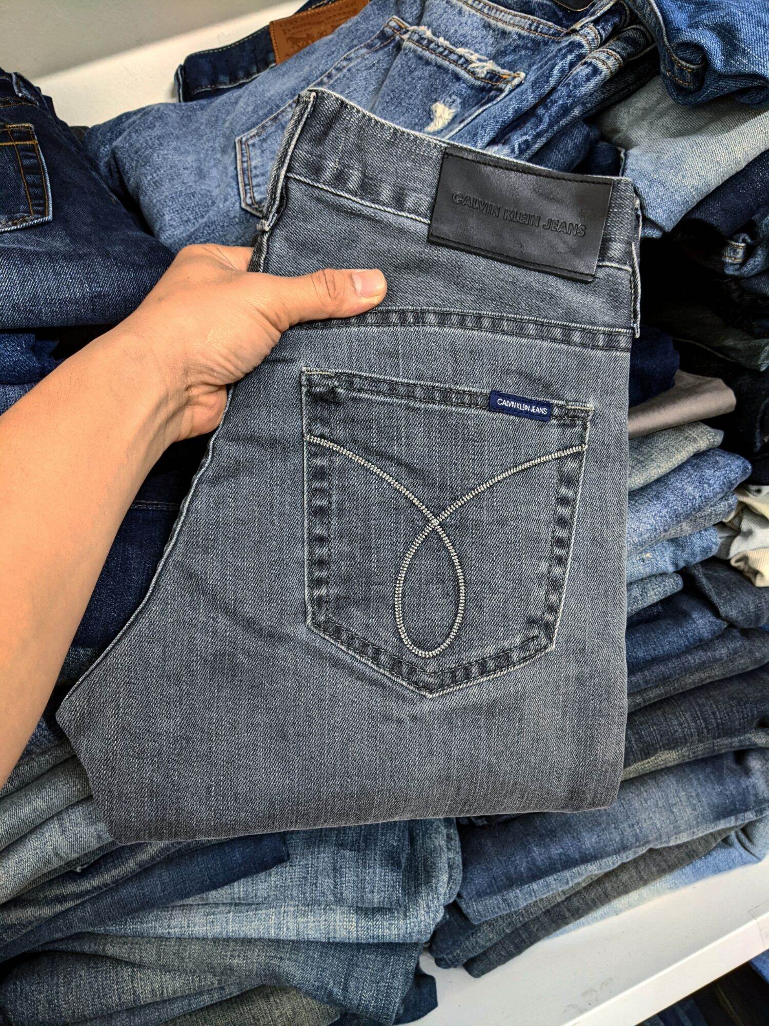Quần jean ck nam màu xanh xám khói