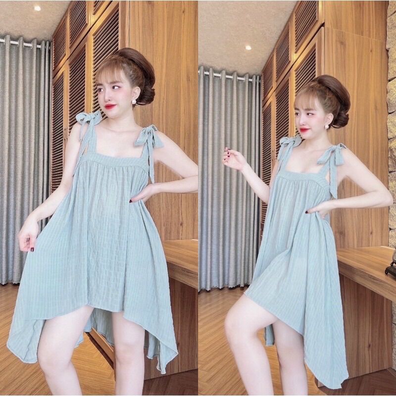 Đầm Ngủ Đũi Xốp Cột Nơ Siêu Dễ Thương
