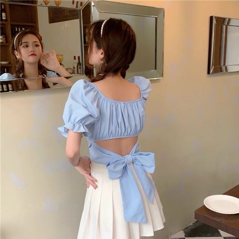 Áo Tay Phồng Dây Cột Eo Croptop