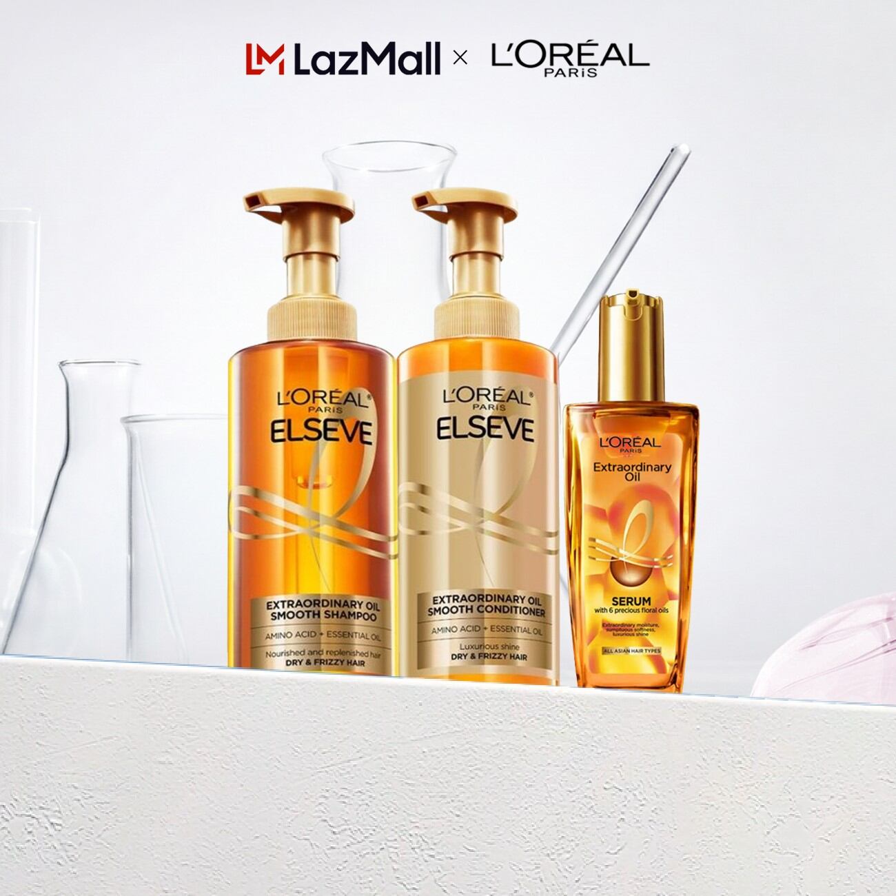 Bộ gội xả dưỡng tóc suôn mượt tóc cao cấp L'Oreal Paris Extraordinary Oil Sleek 440ml x2  Dầu dưỡng tóc 30ml