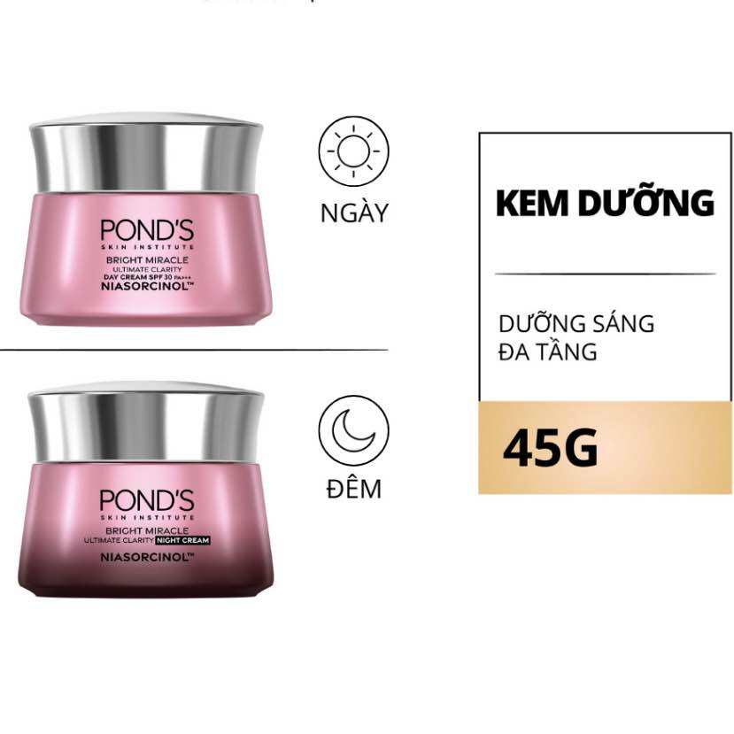 [POND’S] Kem dưỡng sáng da đa tầng ngày & đêm Pond's Bright Miracle mờ thâm sạm với 50X Niasorcinol