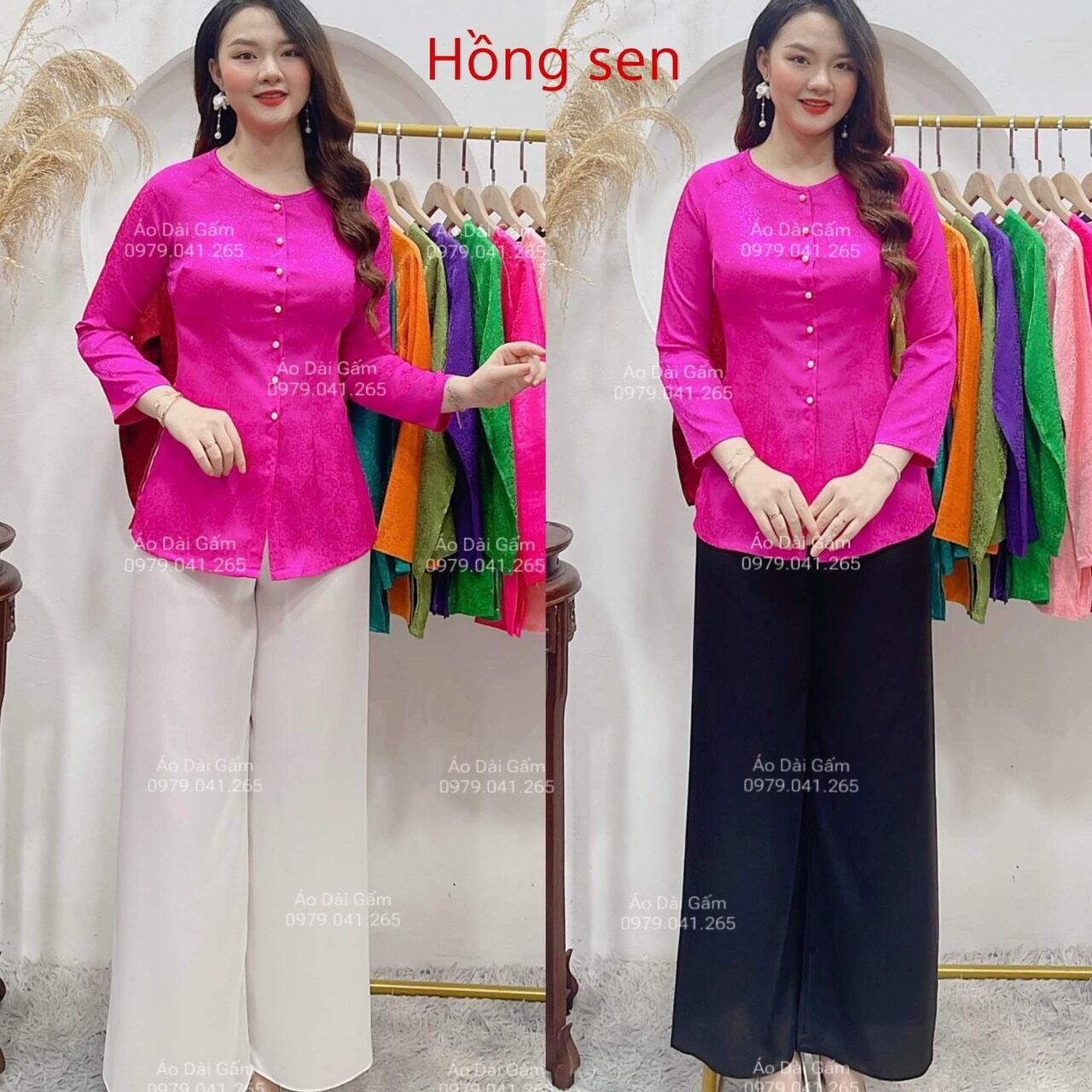 Bộ bà ba gấm lụa cổ tim 56-70kg