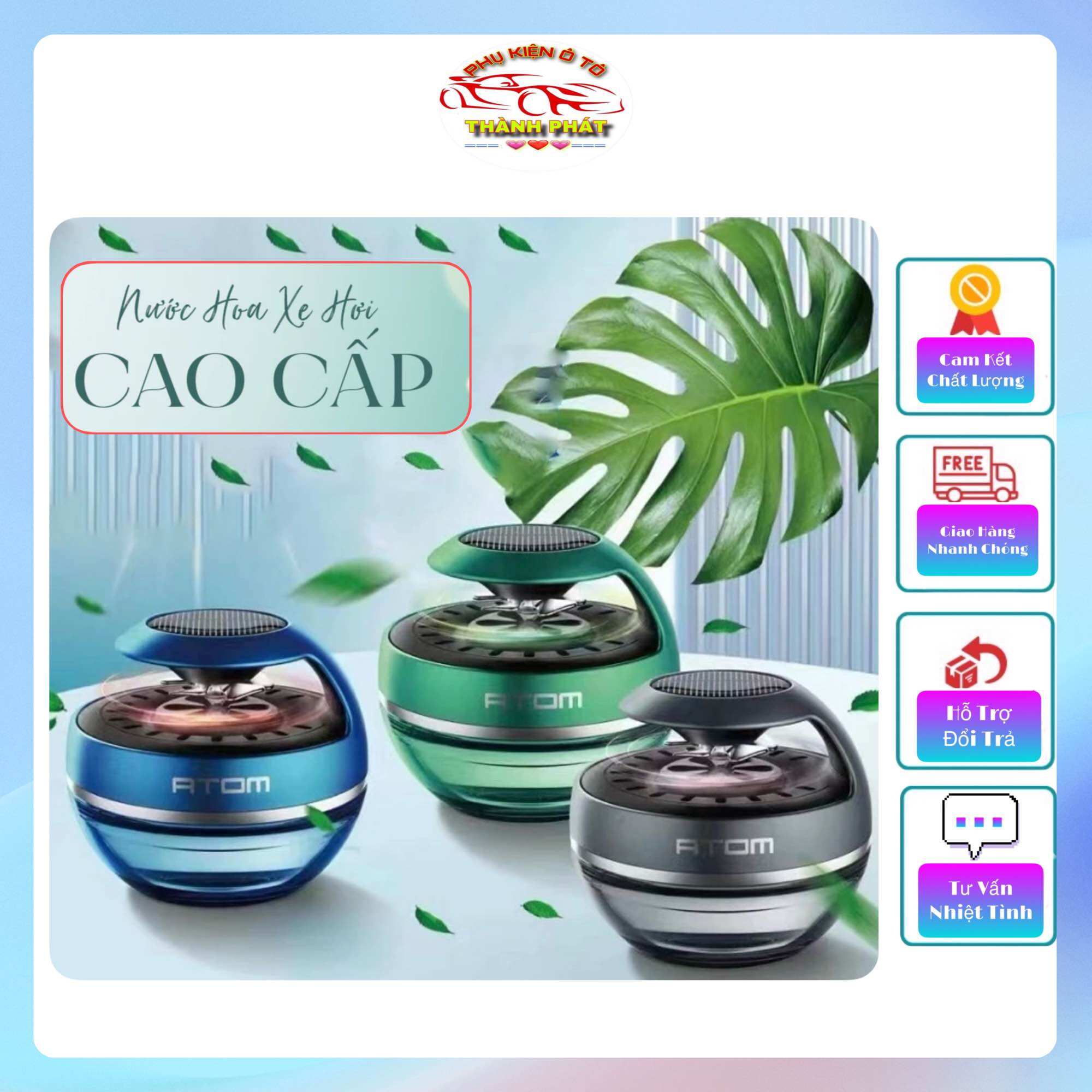 Nước hoa ô tô cao cấp Atom dung tích 55ml - Dầu thơm đặt taplo xe hơi khử mùi lọc không khí chống say xe