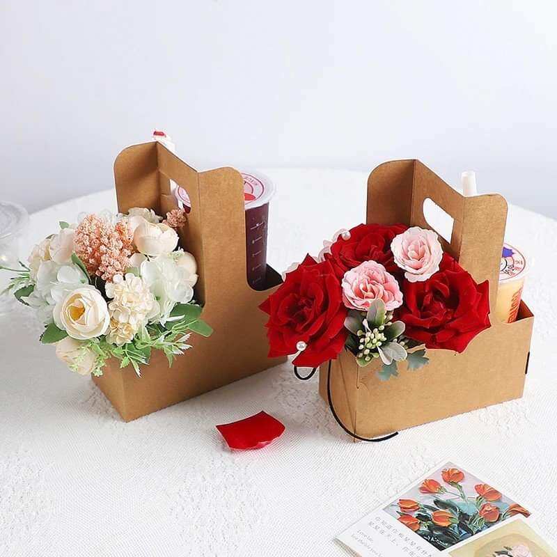 Túi giấy 2 ngăn đựng Hoa và Nước.