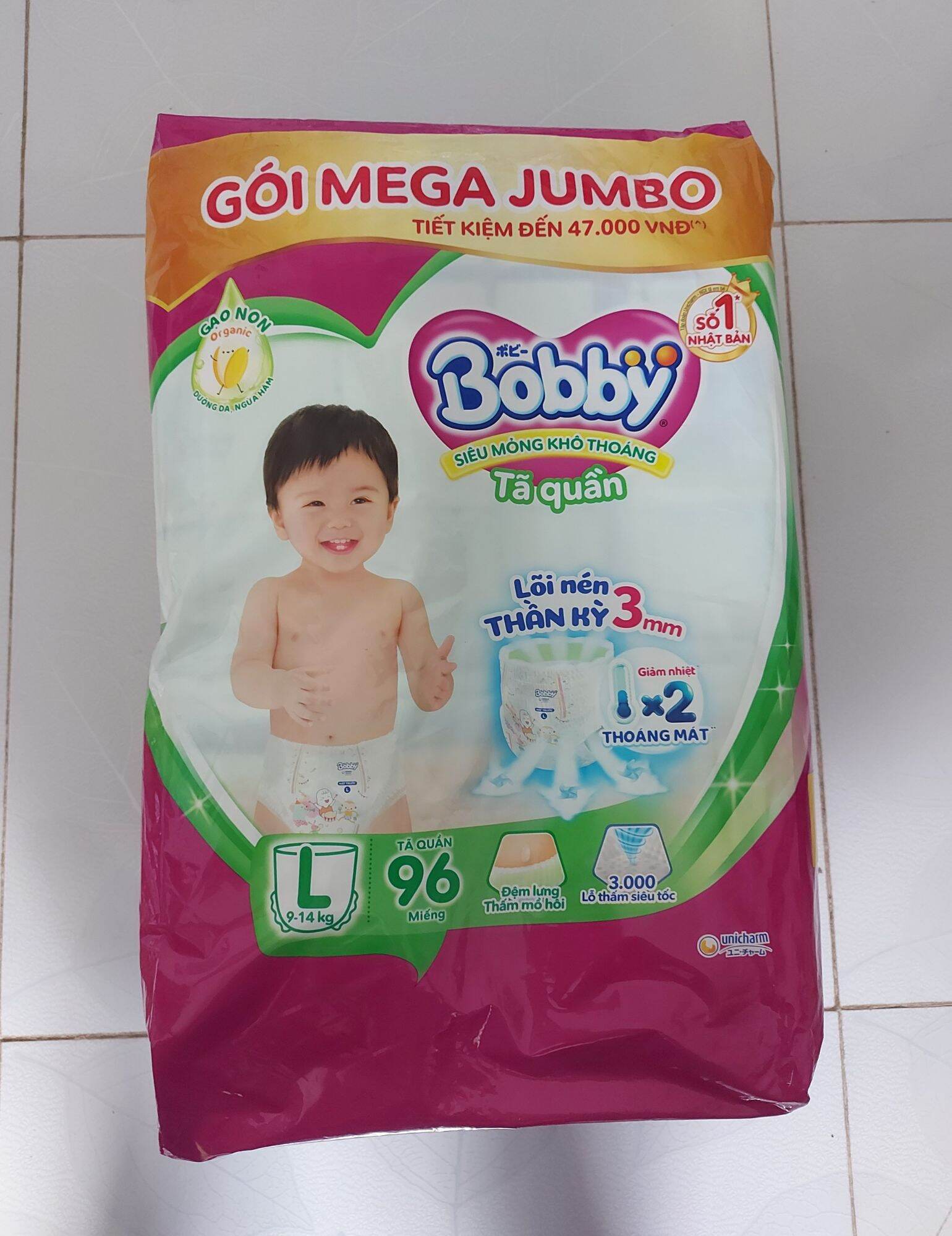 Tã quần Bobby L96 gạo non Organic