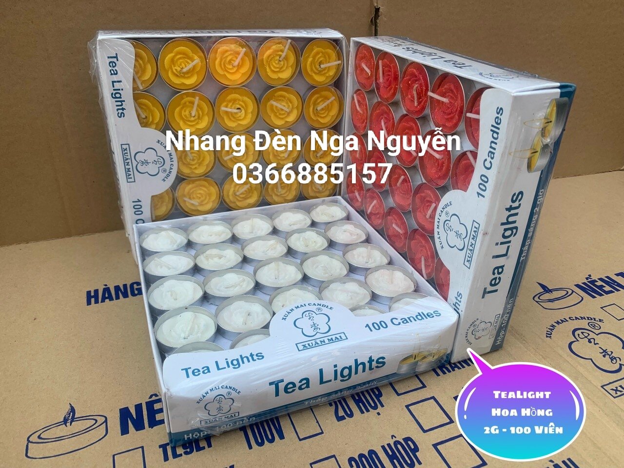 Nến Tealight hoa hồng trang trí tiệc 100 viên