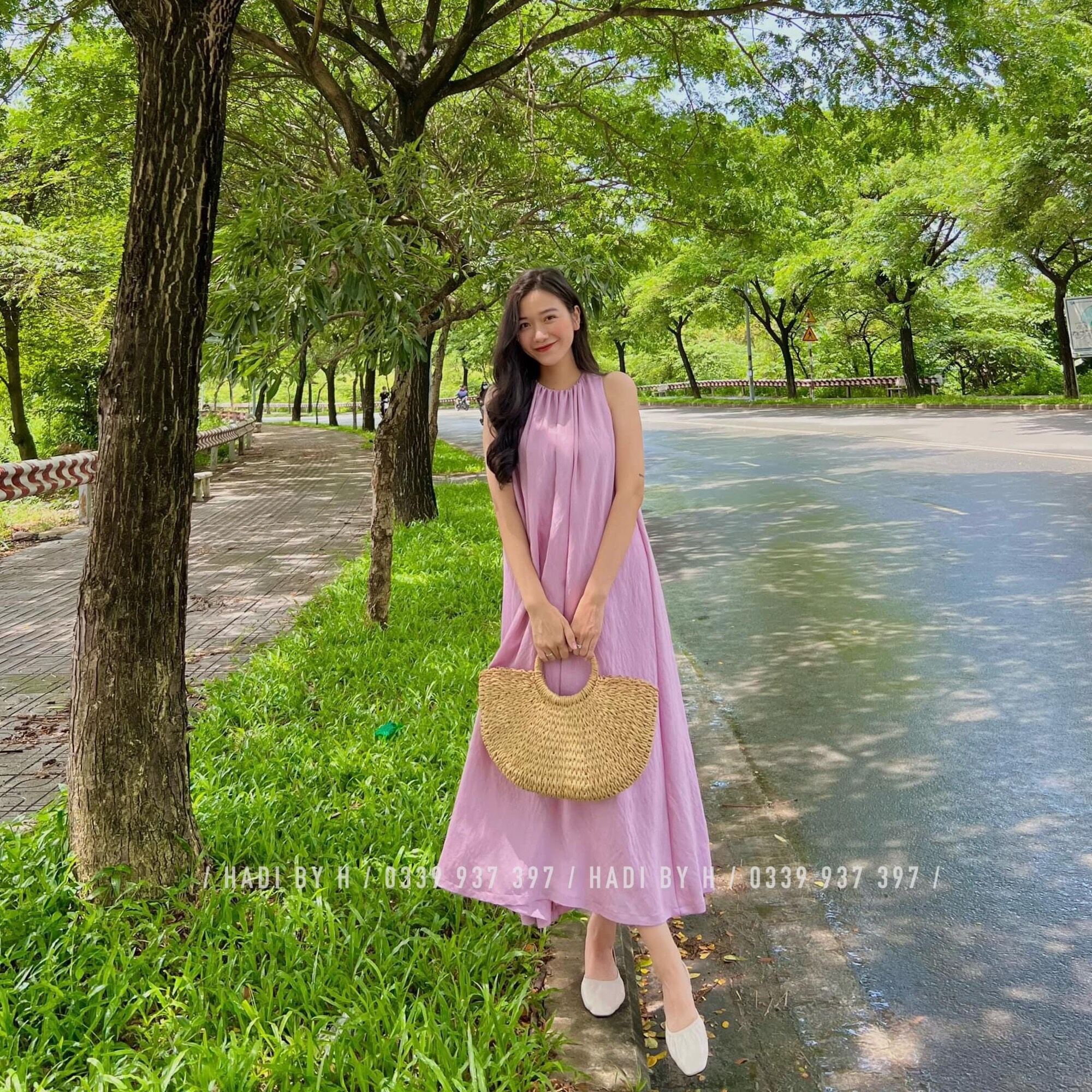 Đầm suông cổ xếp vải tơ xoè rộng - Nam
