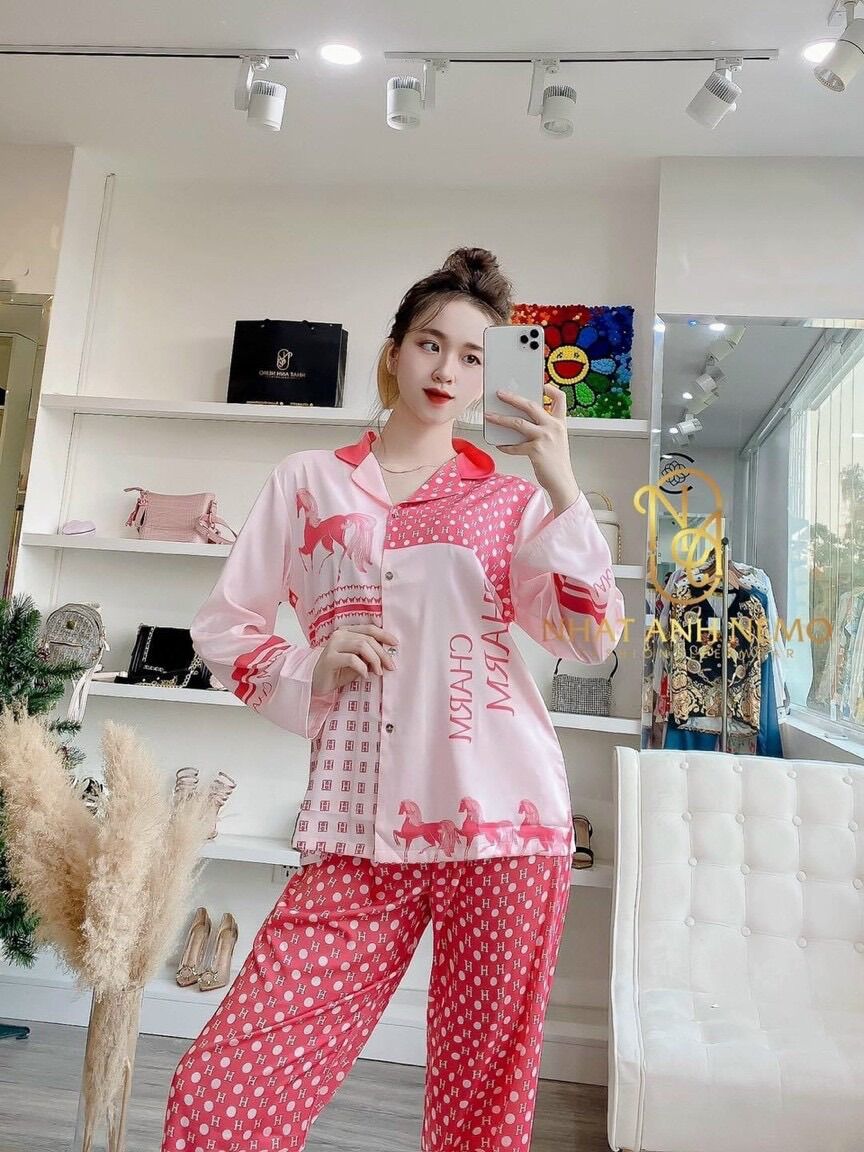 Set bộ Pịama lụa cao cấp tay dài quần dài dưới 60kg