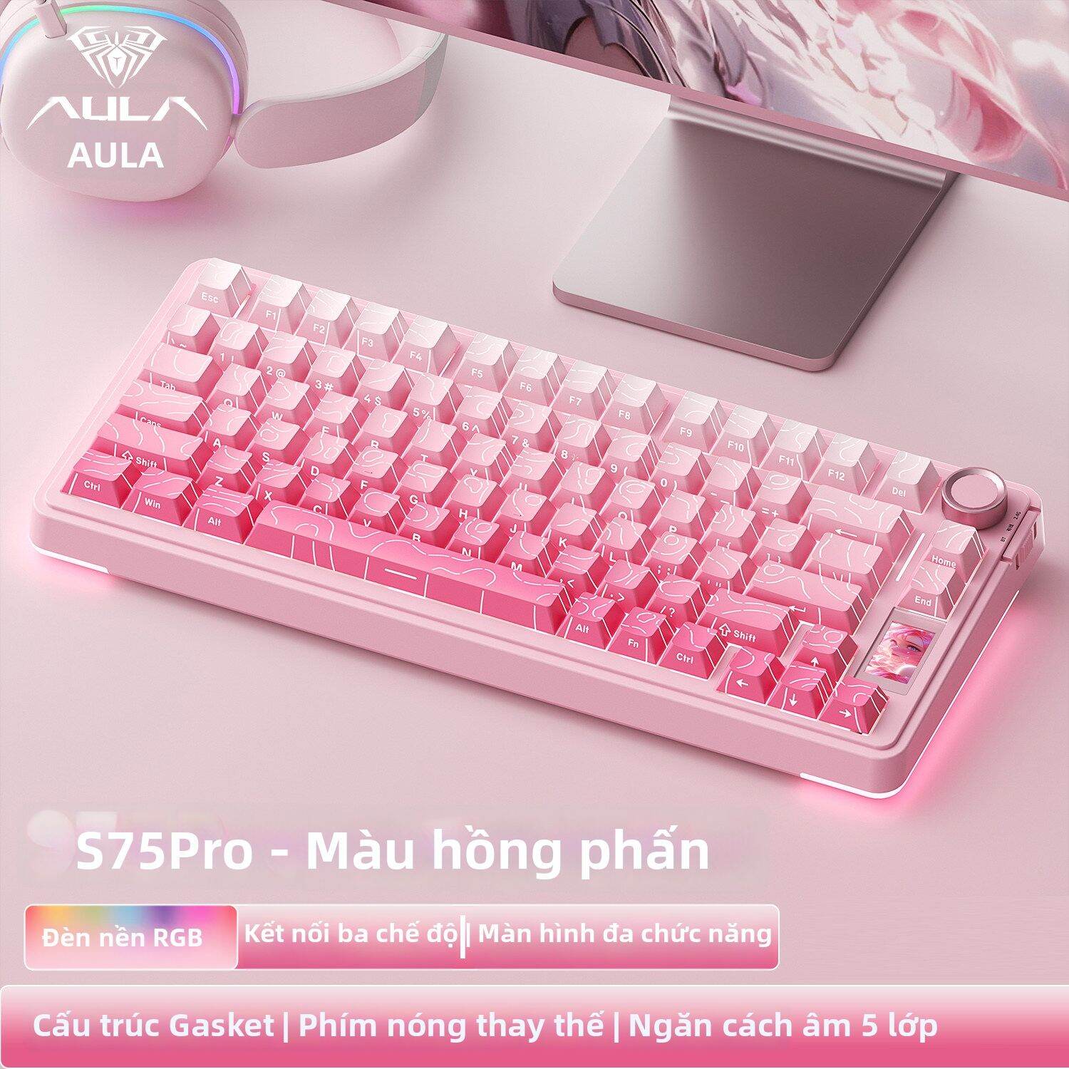 AULA | Bàn Phím Cơ Không Dây Tri-Mode với Màn Hình RGB