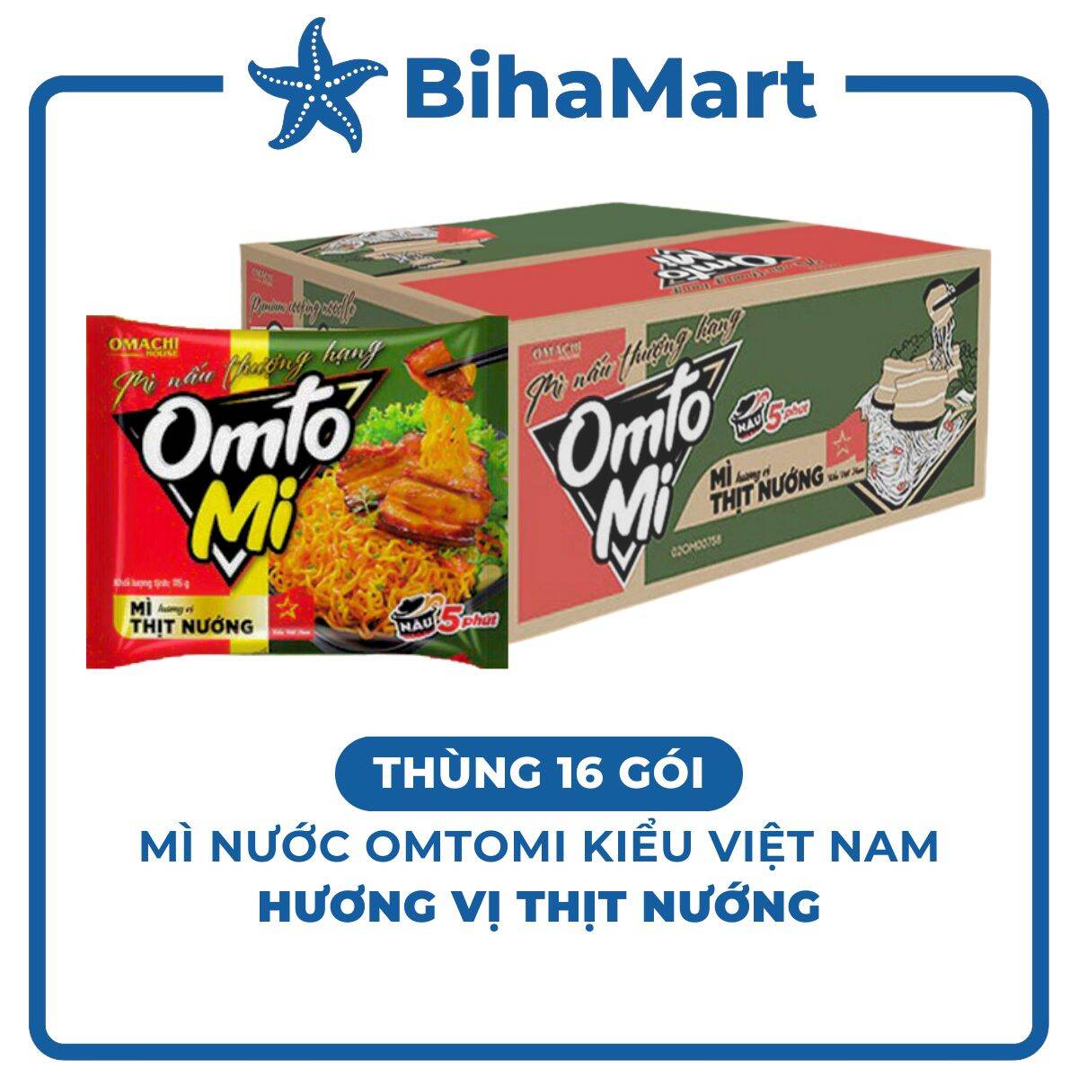 [THÙNG 16 GÓI] - OMTOMI - Mì nấu 4 phút Omtomi kiểu Việt Nam vị Thịt nướng, Mì ăn liền Thịt nướng, M