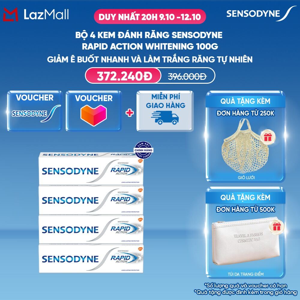 Bộ 4 Kem đánh răng SENSODYNE Rapid Action Whitening 100g giúp giảm ê buốt nhanh và làm trắng răng tự nhiên