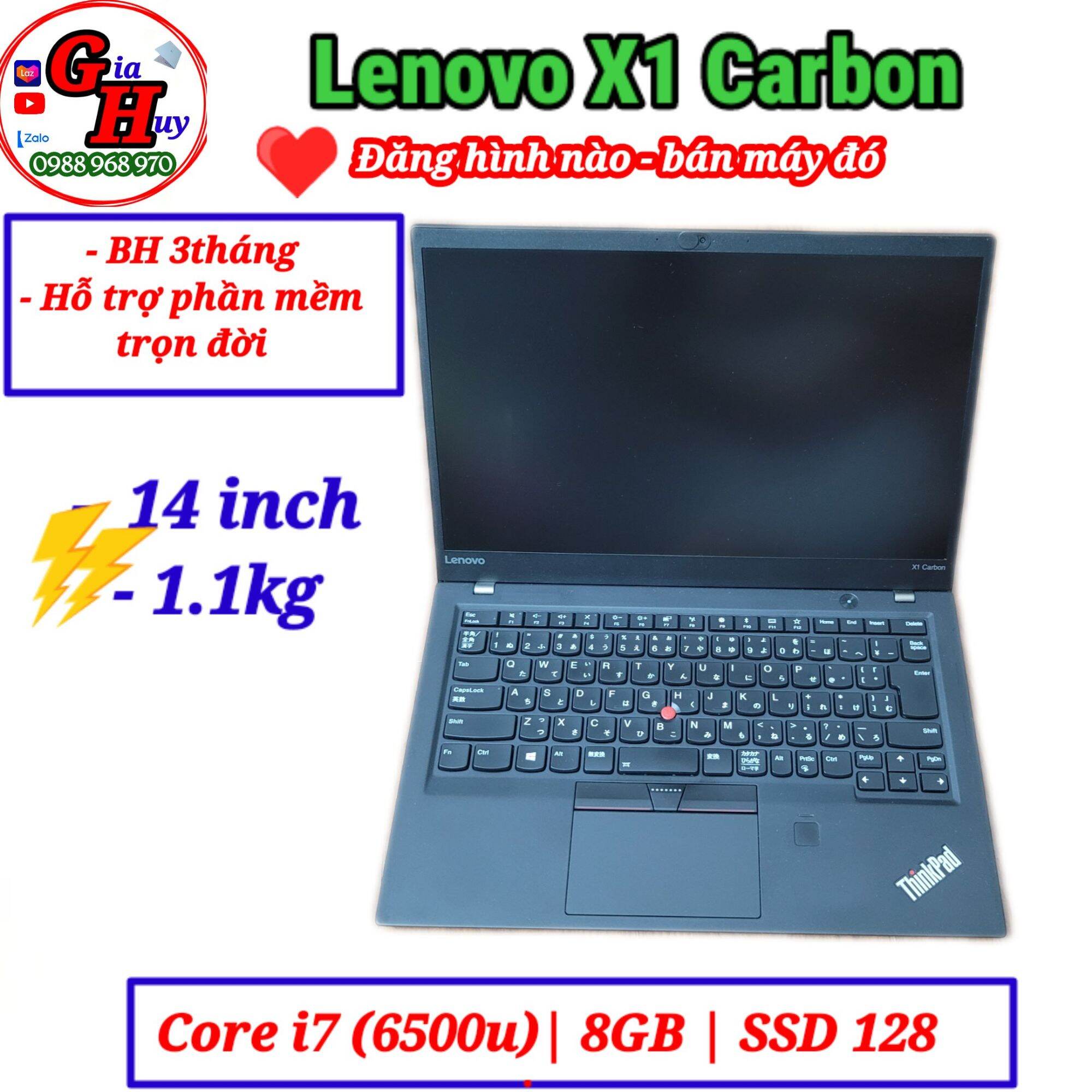 Laptop giá rẻ || Lenovo Thinkpad X1 Carbon Core i7-6500U/ Ram 8GB/ SSD 128GB || 14inch || camera || Hàng Nhật