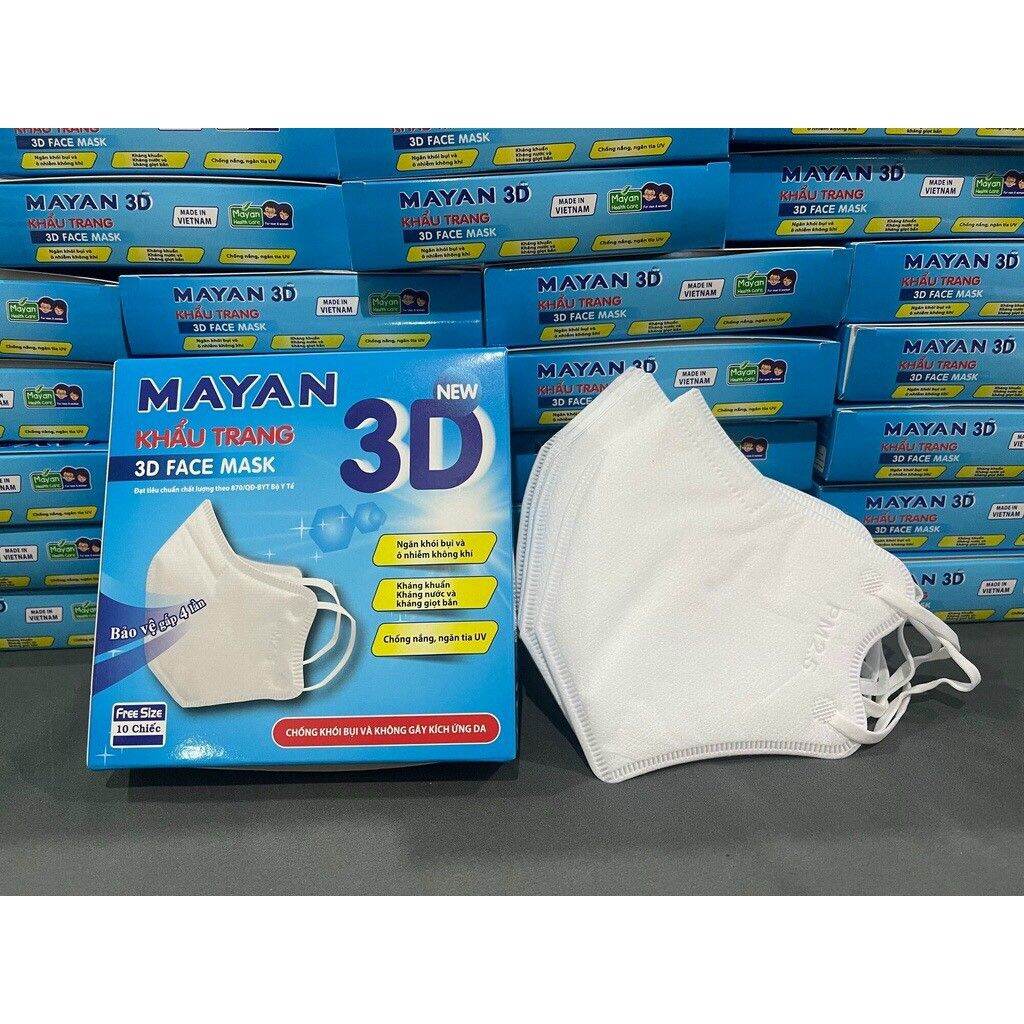 HCMKhẩu trang Mayan 3D PM2.5 1hộp 10 cái màu trắng