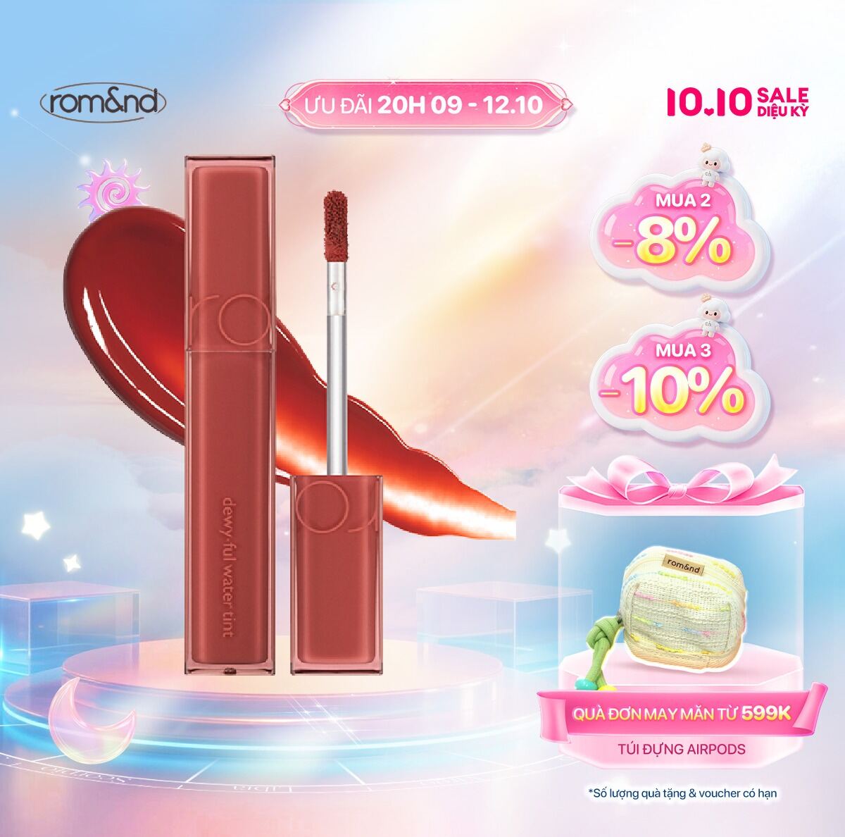 [Rom&nd] Son tint bóng, siêu lì cho đôi môi căng mọng Hàn Quốc Romand Dewyful Water Tint 5g