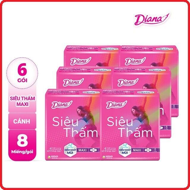 Combo 6 gói băng vệ sinh diana maxi dày có cánh date 2025