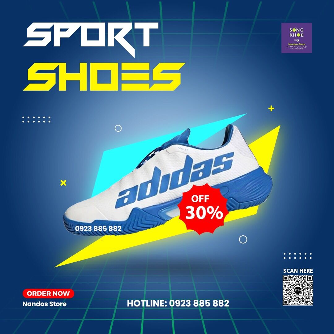 Giày tennis adidas baricade 🎾 phối màu trắng xanh cực đẹp