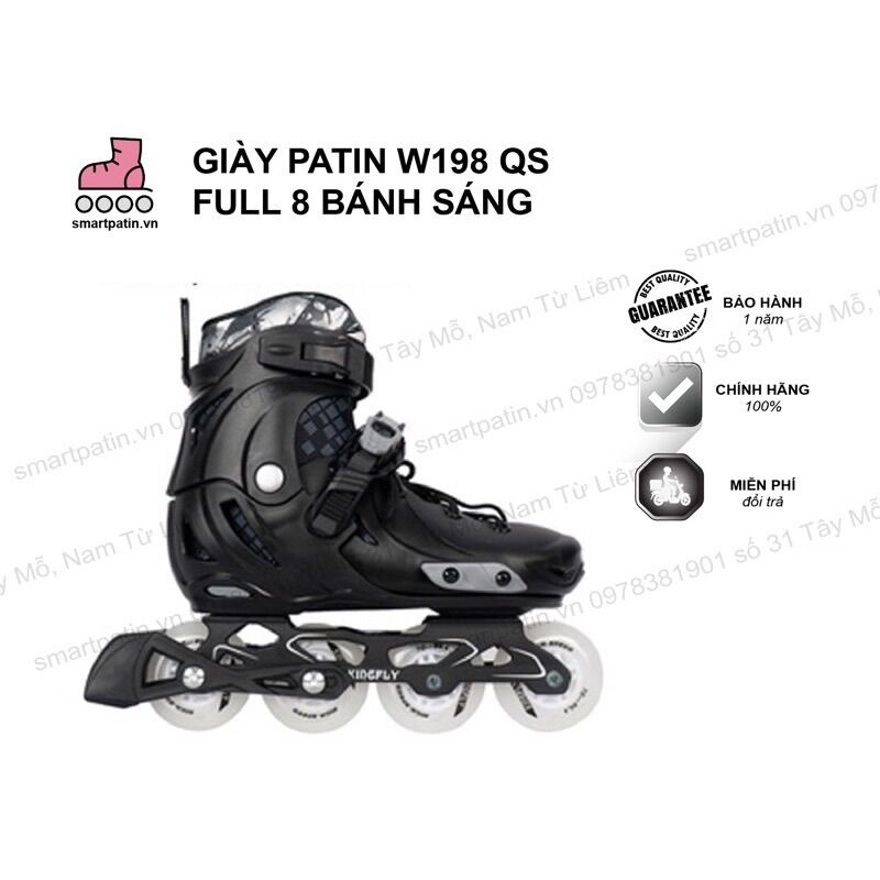 Giày patin W198-QS màu đen phiên bản 8 bánh phát sáng chính hãng