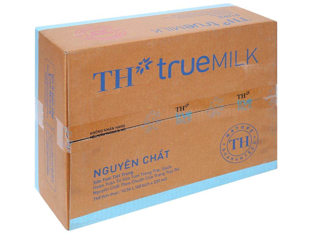 Thùng 48 bịch sữa tươi nguyên chất không đường TH true MILK 220ml