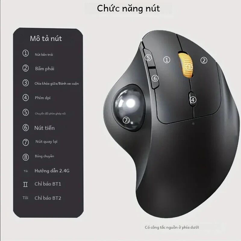 2.4G + Bluetooth Sạc Không Dây Chuột Trackball Công Thái Điều Khiển Ngón Tay Cái Phụ Kiện Máy Tính Chơi Game Với Giao Diện Usb