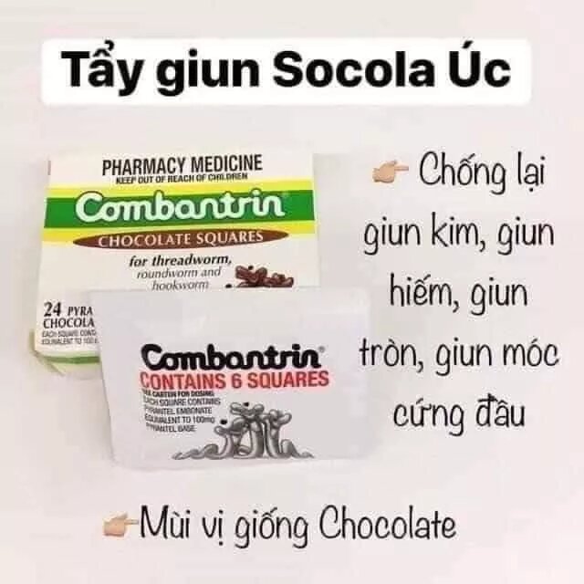 Kẹo socola Tẩy giun Combantrin Úc tách lẻ 1 vỉ