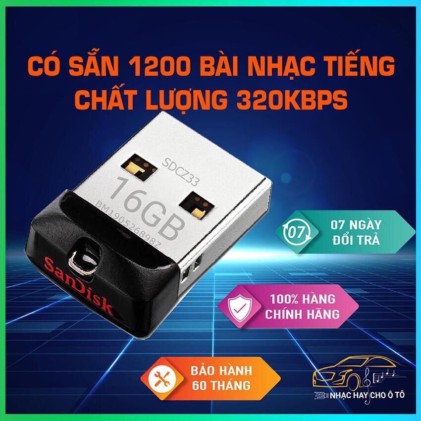 Usb ô tô nhạc hình nhạc tiếng Usb cho ô tô chính hãng - 16GB cực hot, bảo hành 5 năm