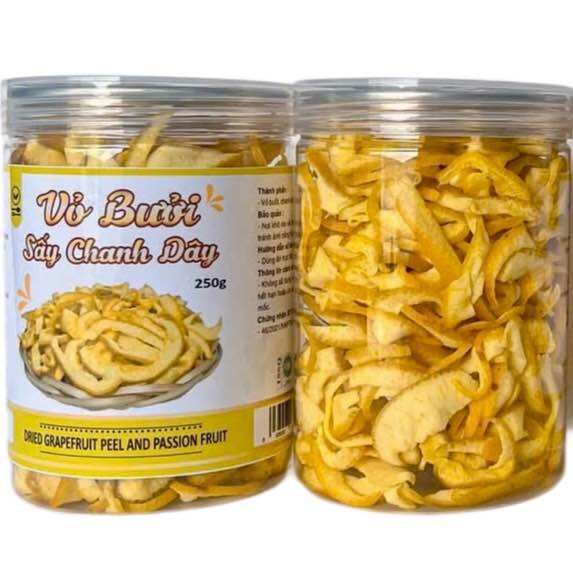 Mứt vỏ bưởi sấy chanh dây chua ngọt - lon 250g - đồ ăn vặt